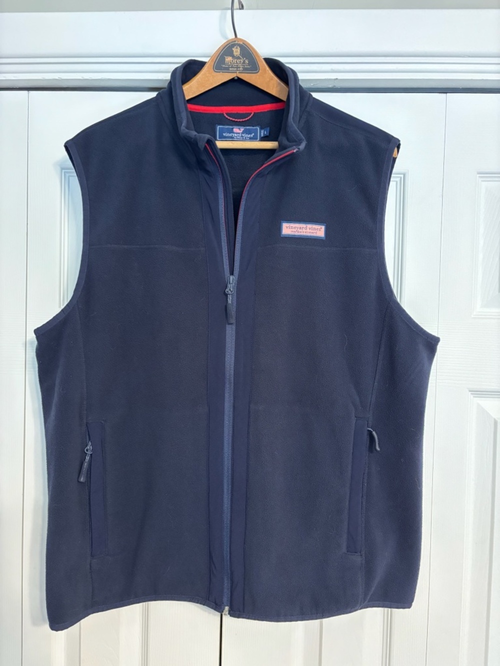Vineyard Vines Mens Large Harbor Fleece Vest Navy Blue Full Zip Whale Logo